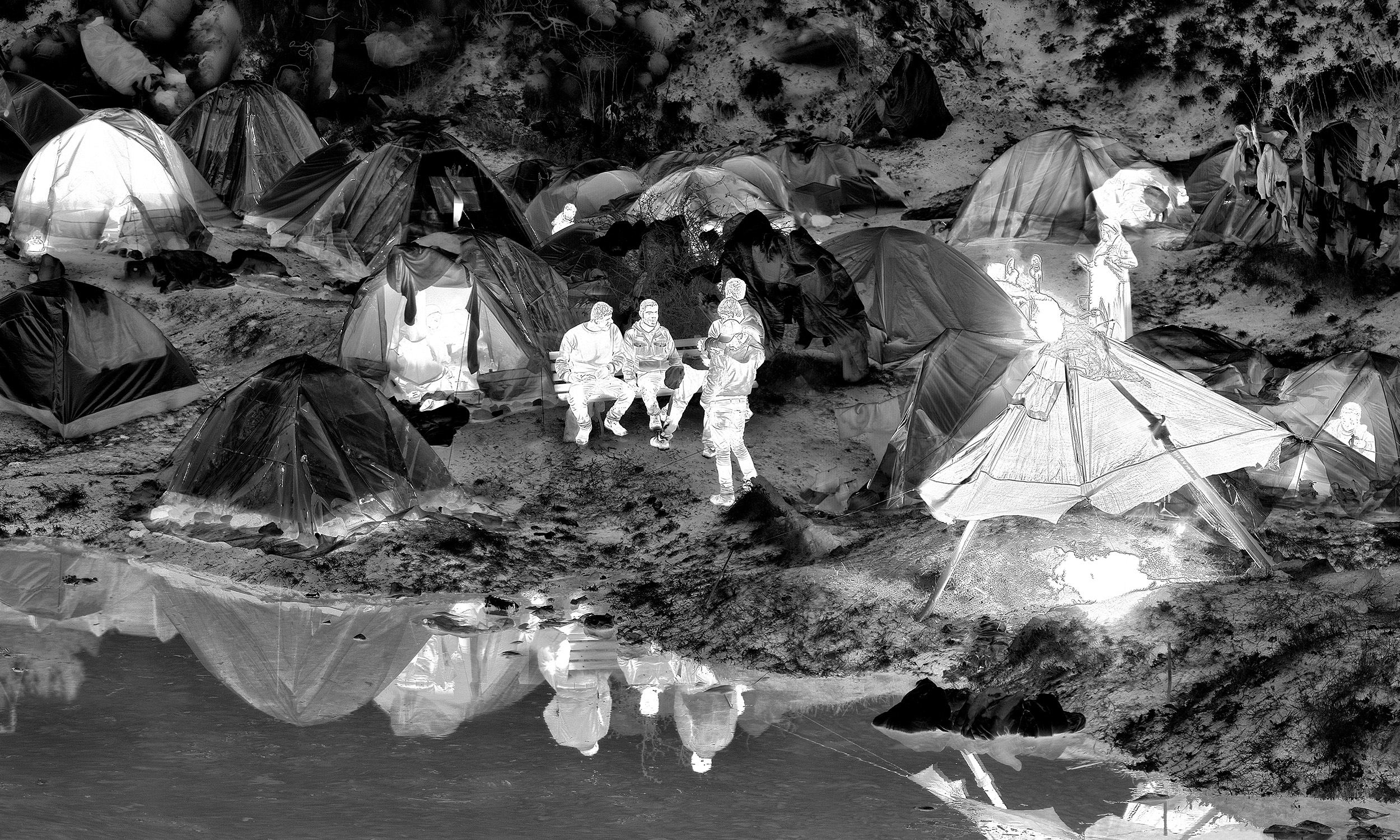 Richard Mosse, Detail from <em>Idomeni Camp</em>, Greece, 2016, digital C print on metallic paper, 40.7 x 120 inches